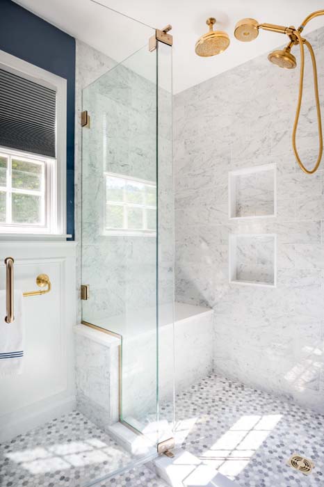 Elegant Traditional Guest Bathroom, Guilford | Design by the Jonathans, LLC