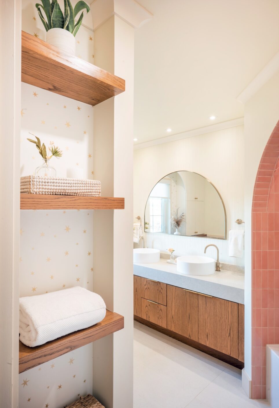Design By The Jonathans Salmon Pink Bathroom
