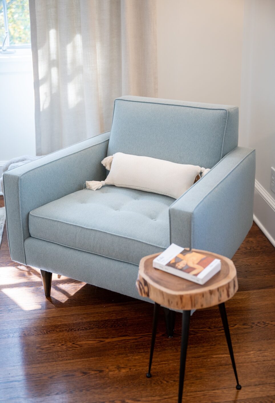 Accent Chair Powder Blue With Small Wood Table