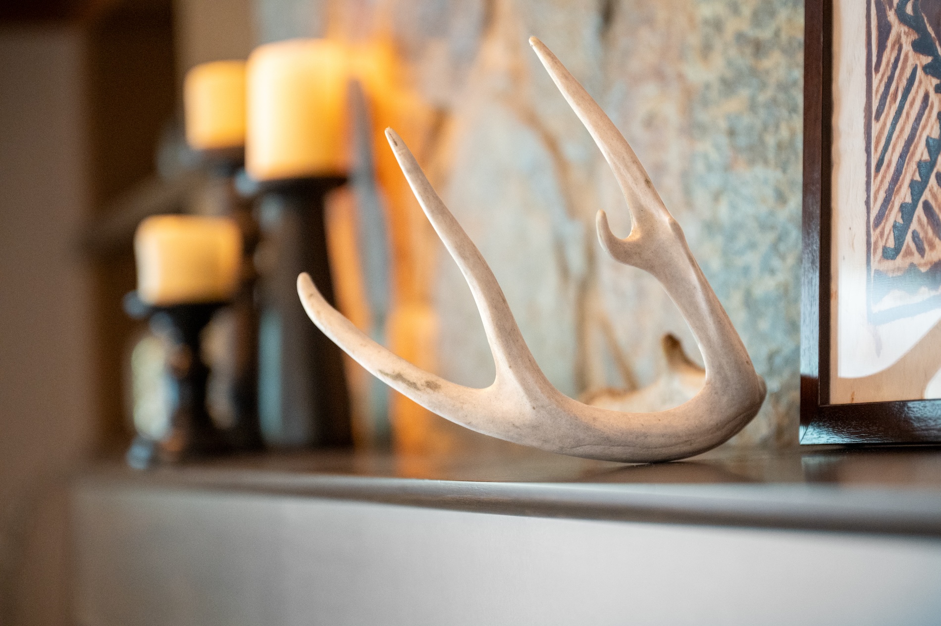Antler Decor On Fireplace Mantel