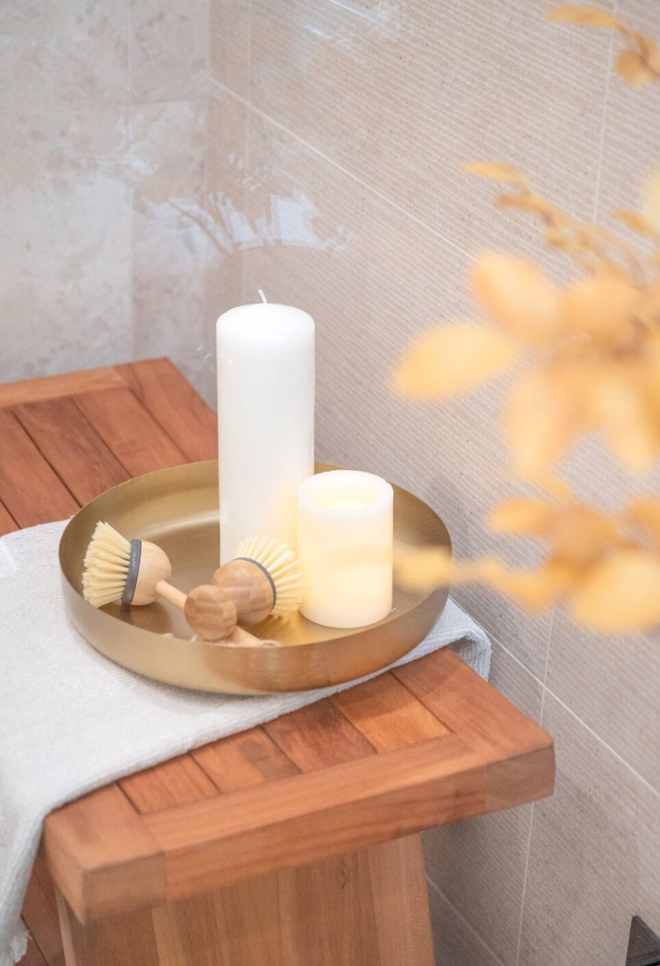 Bathroom Stool With Candles And Brushes