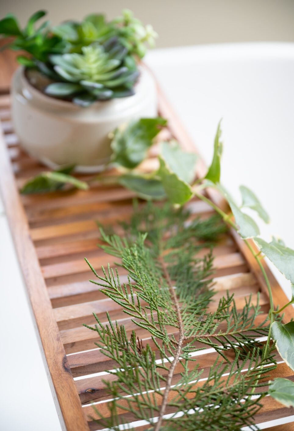 Bathtub Tray Wood With Plants
