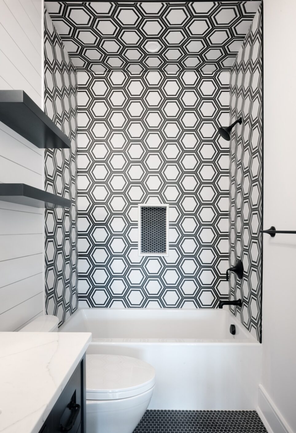 Black And White Hexagon Tile Shower