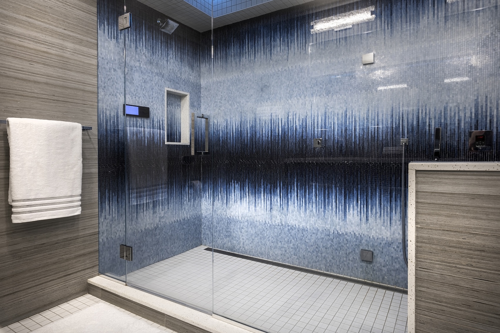 Blue Black White Shower Detail