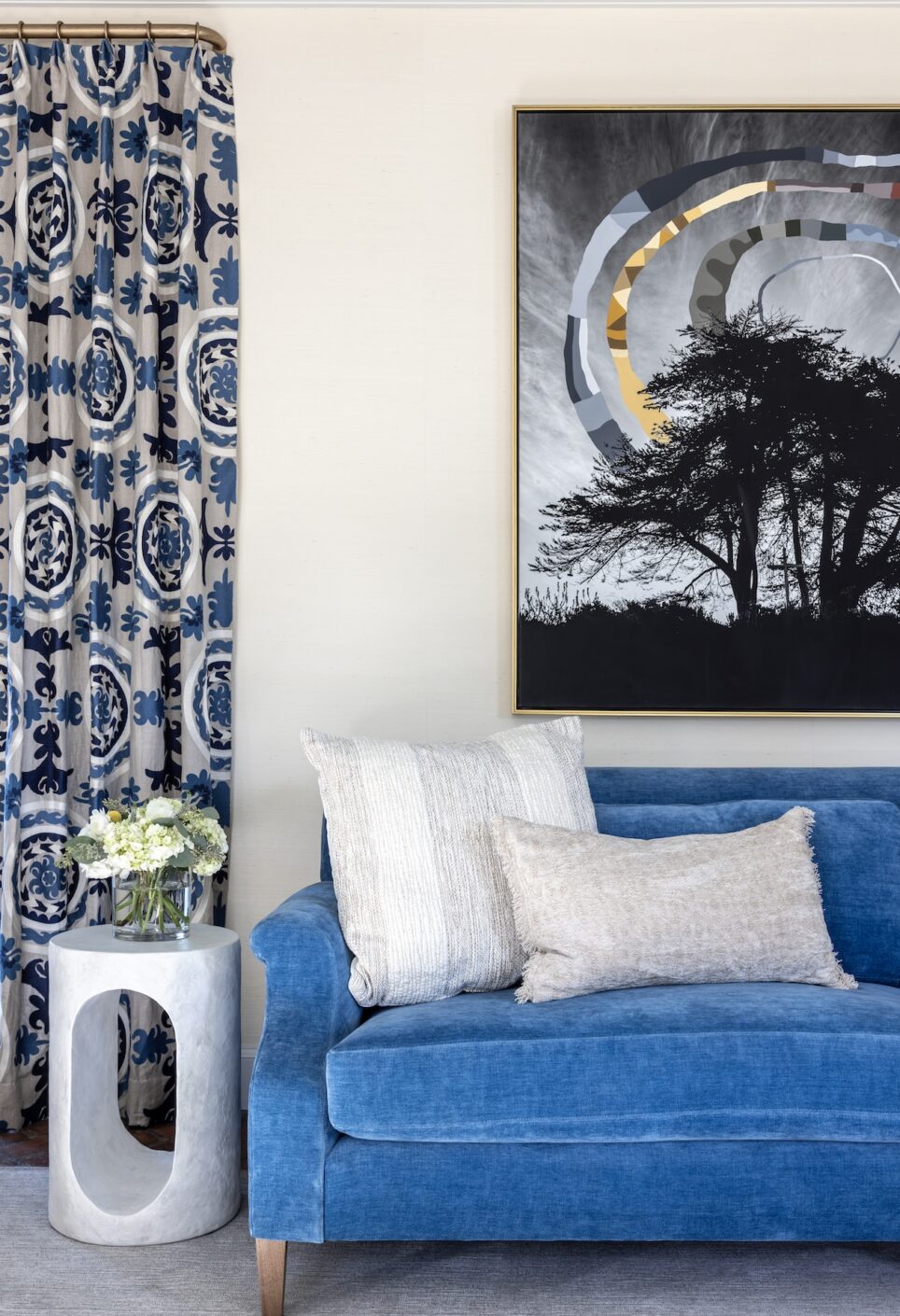 Blue Sofa With Matching Window Treatments