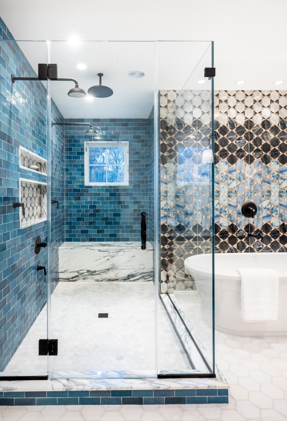 Blue Tile Shower Glass Shower