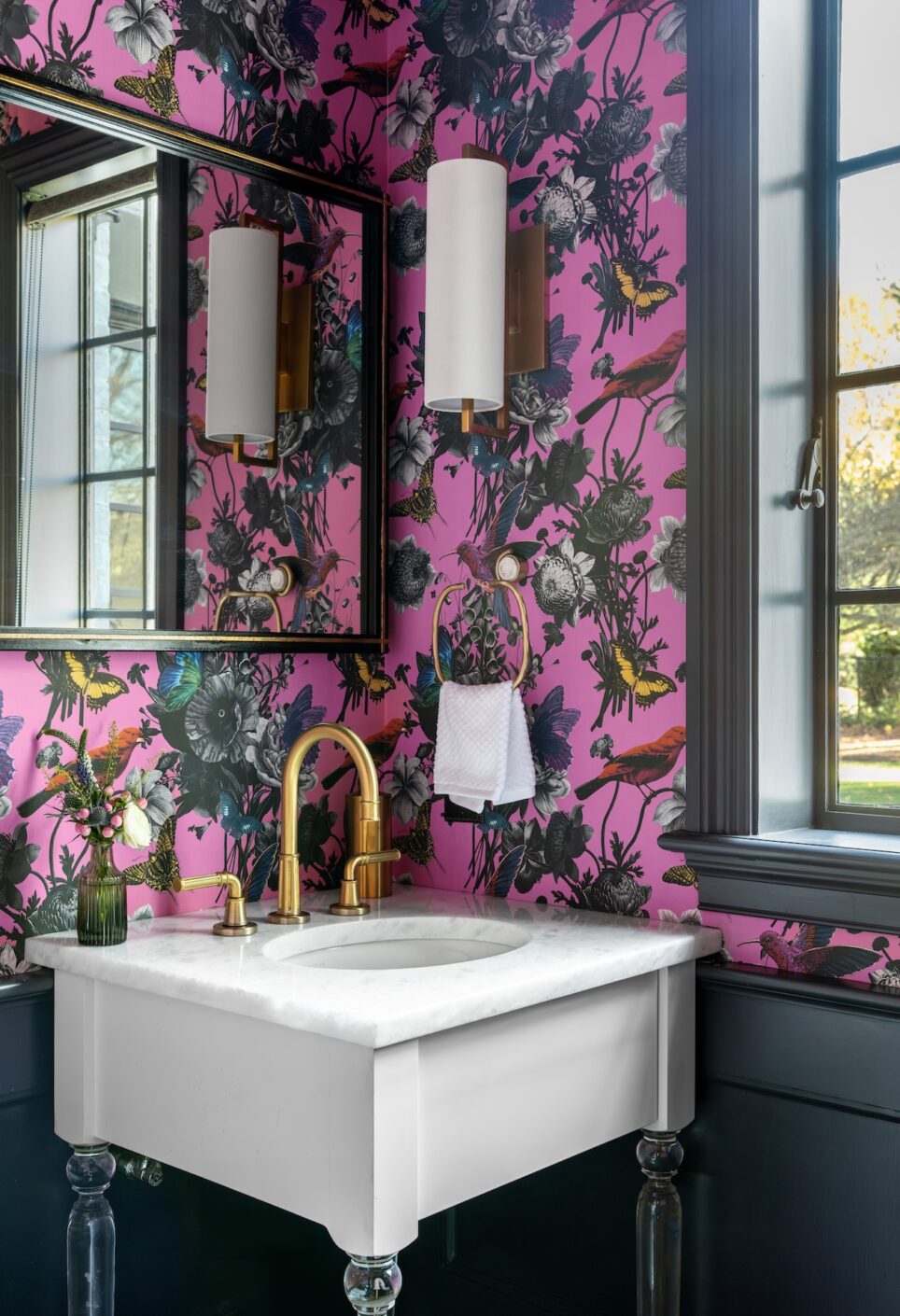 Bright Purple Pink Butterfly Wallpaper In Powder Room
