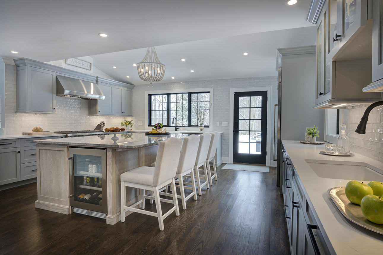 Coastal Kitchen Interior Design White Stools
