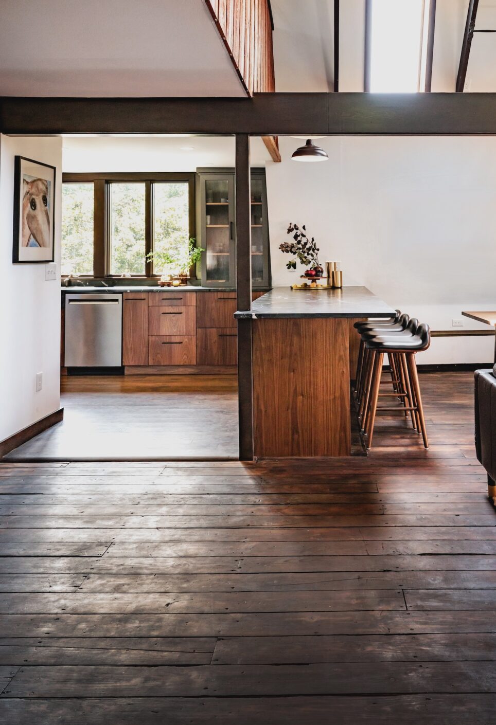 dark wood floors rustic mid century interior design