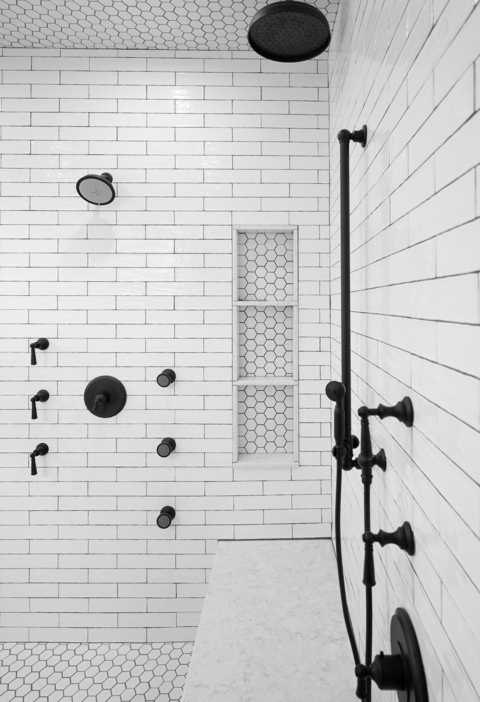 Floor To Ceiling Tile Shower Black And White