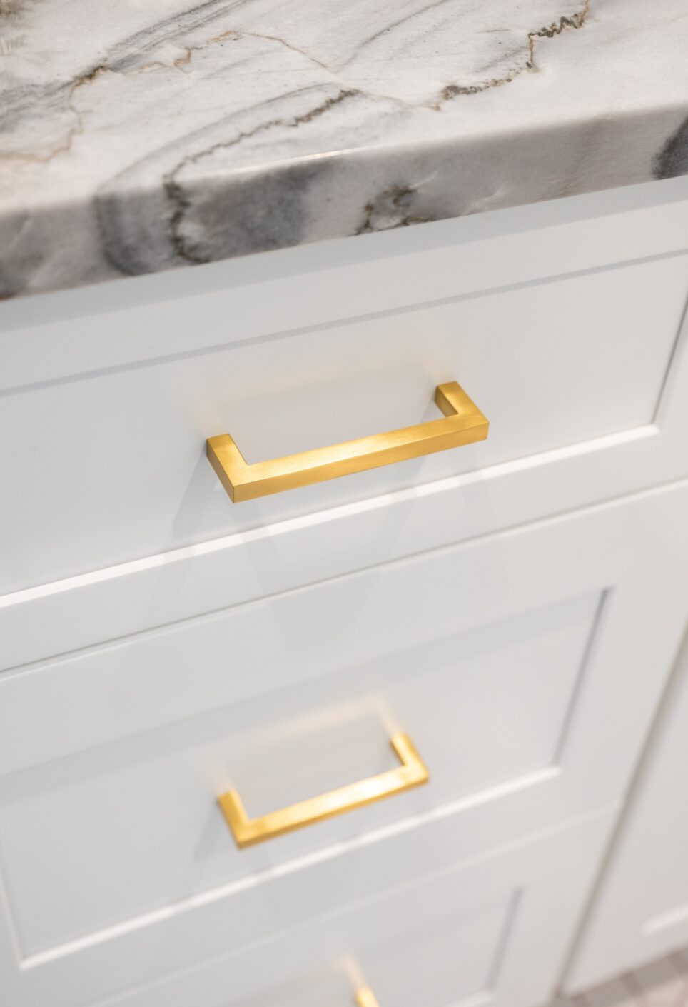 Gold Drawer Handles Primary Bathroom