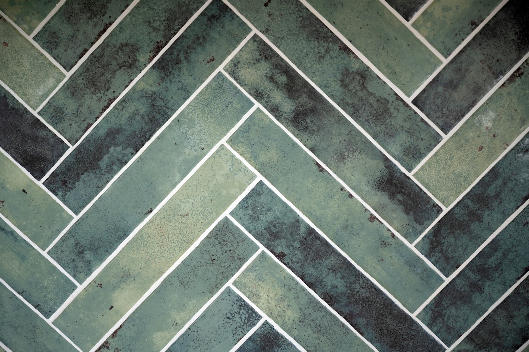 Green Chevron Tile With White Grout