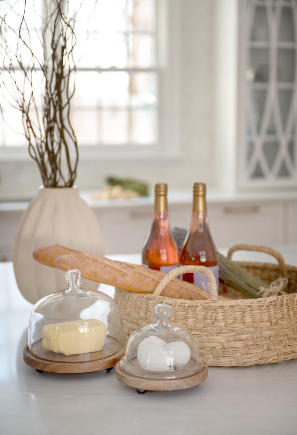 Kitchen Counter Basket Bread Wine