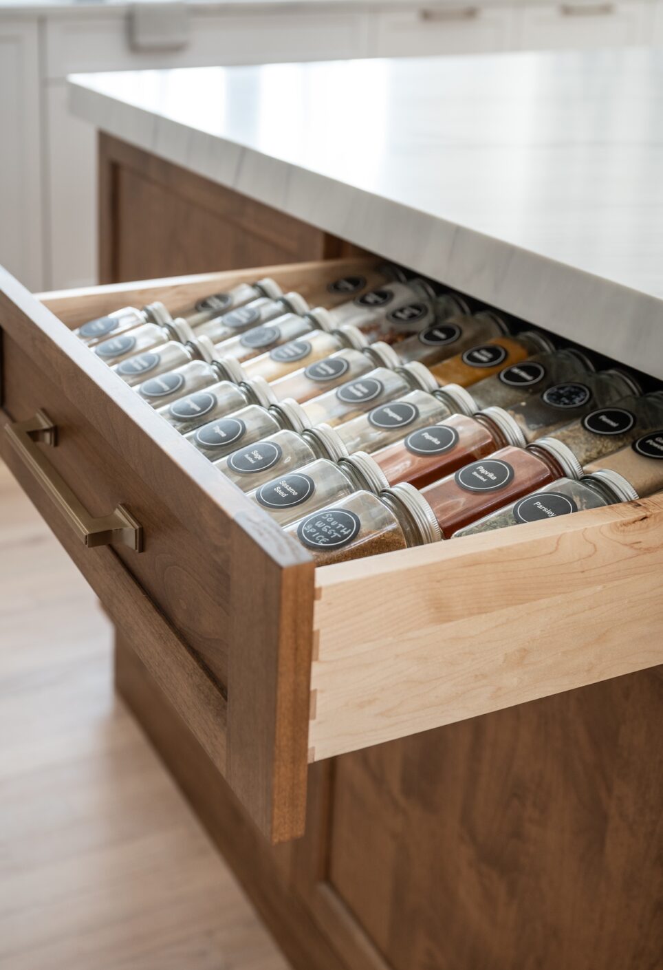 Kitchen Spice Drawer Storage Detail