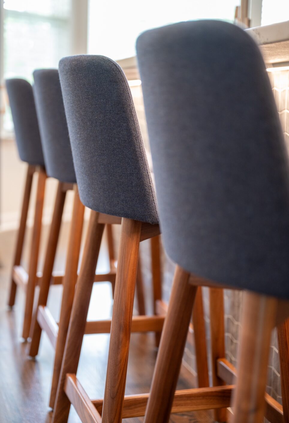 Kitchen Stools Blue Fabric With Wood Legs