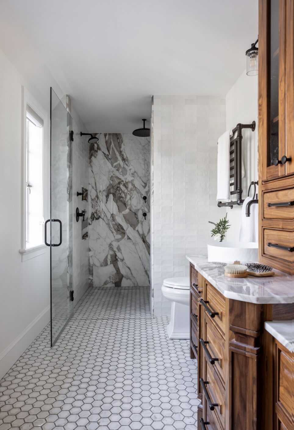 Large Primary Bathroom With Wak In Shower And Dual Vanity