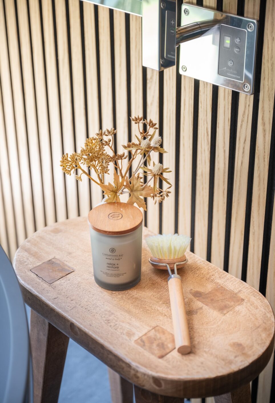 Modern Japandi Bathroom Design Stool With Brush
