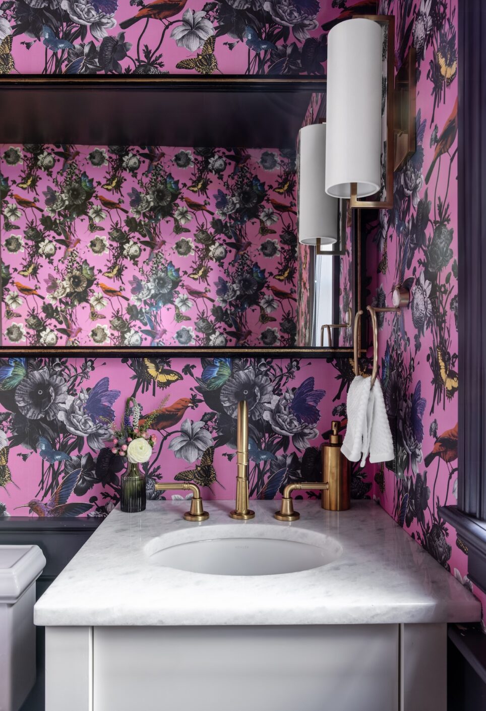 Pink Purple Butterfly Wallpaper Powder Room
