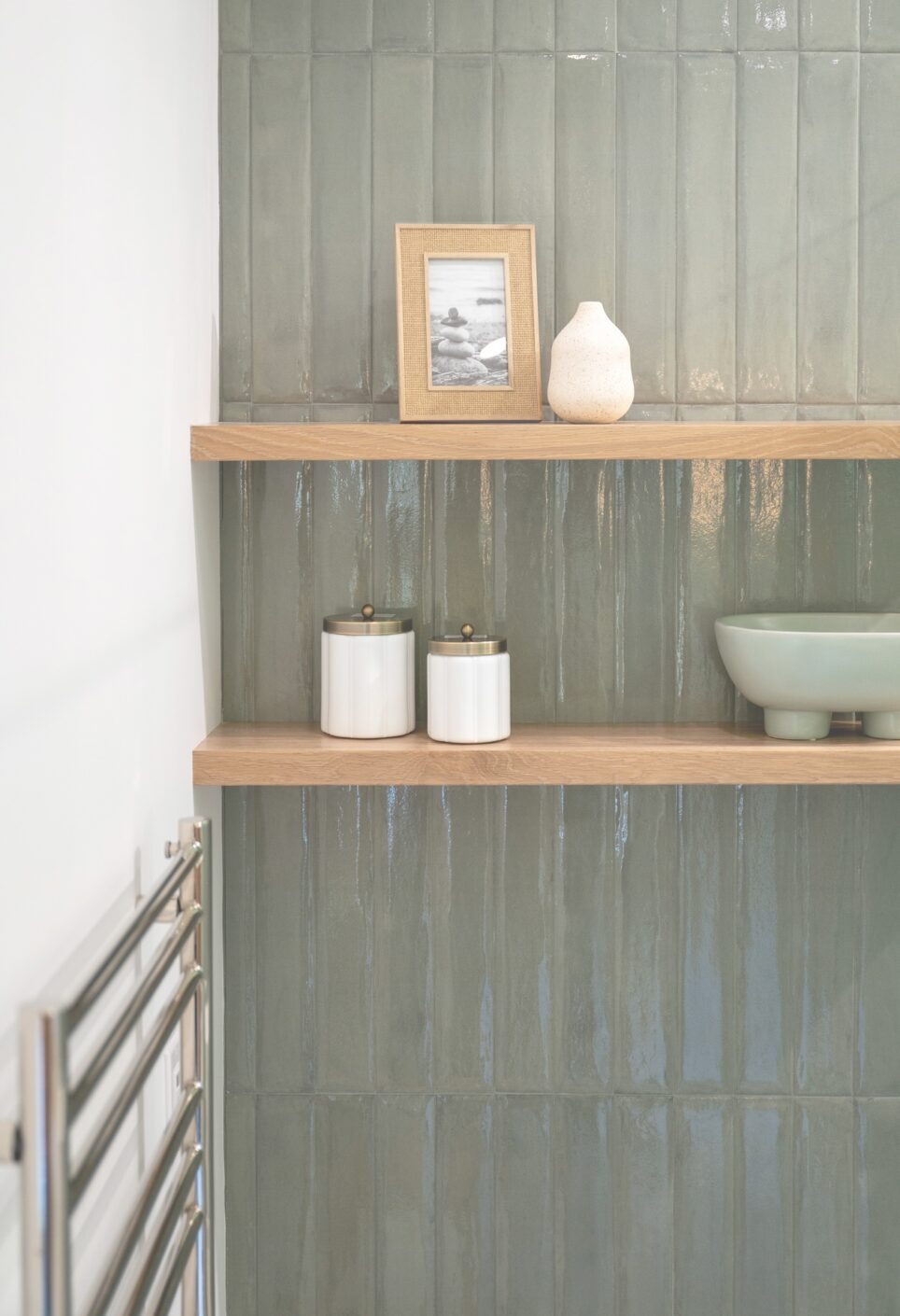 Sage Greeen Tile Bathroom Wall
