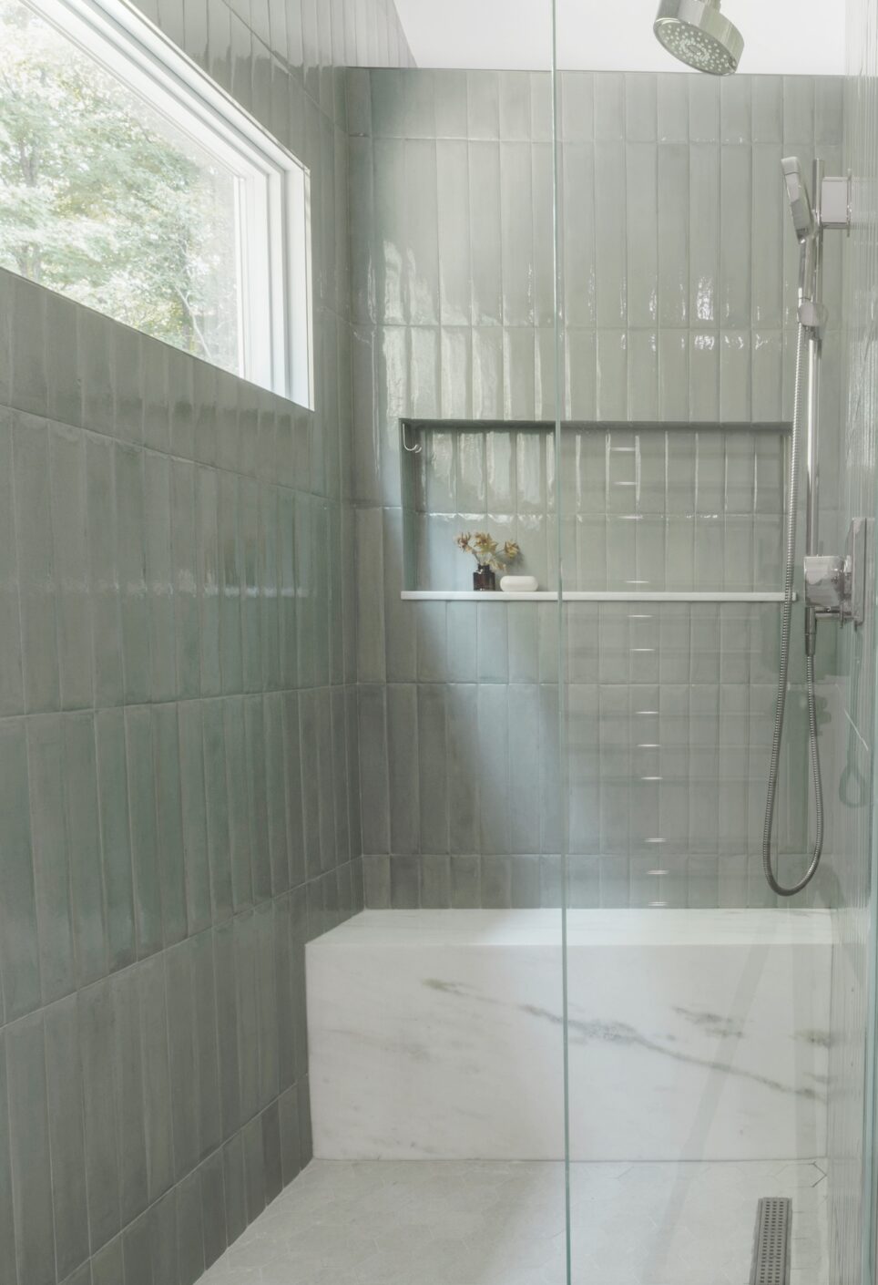 Sage Green Tile Shower Bathroom Interior Design