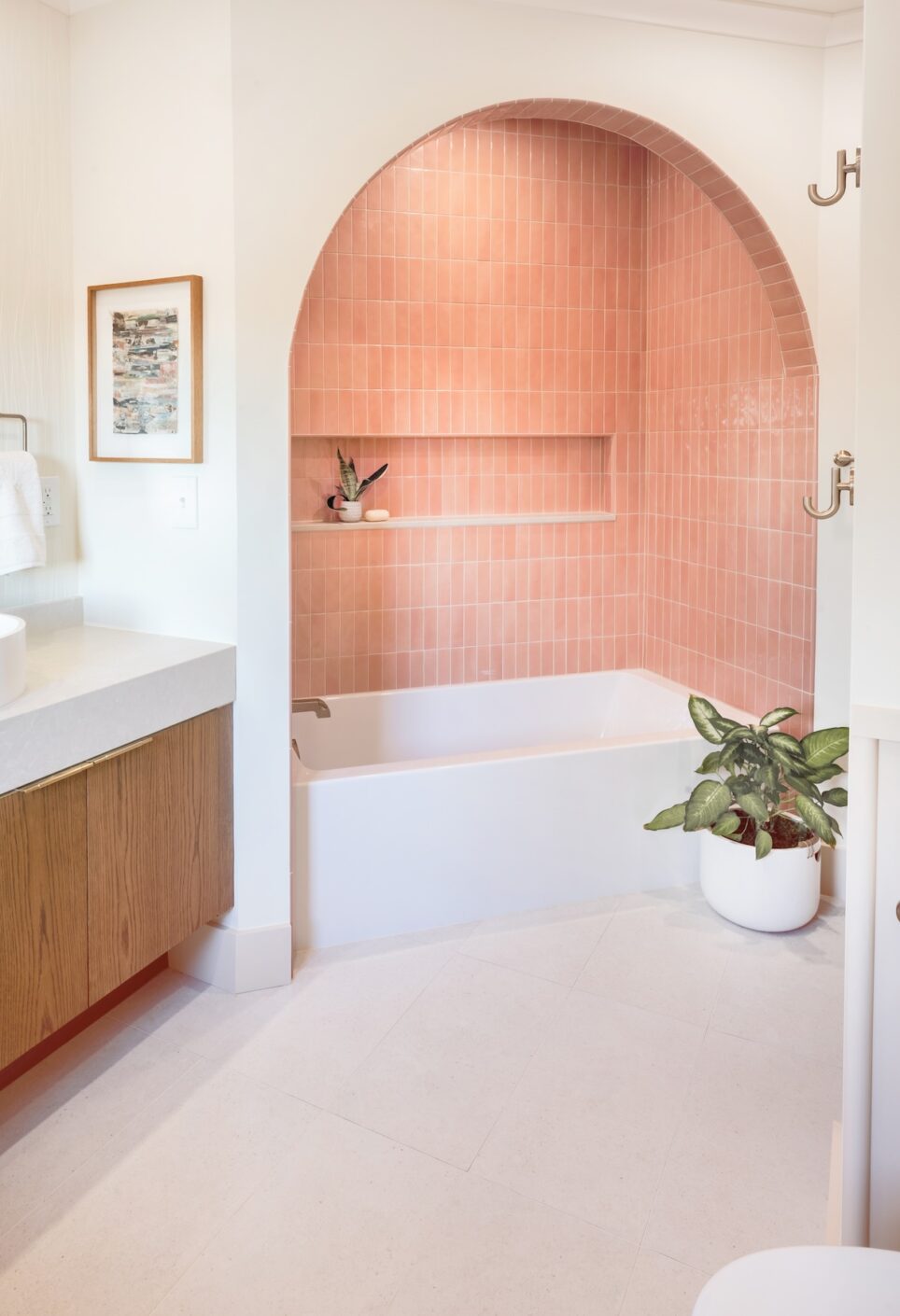 Salmon Pink Shower Tile Bathroom Design