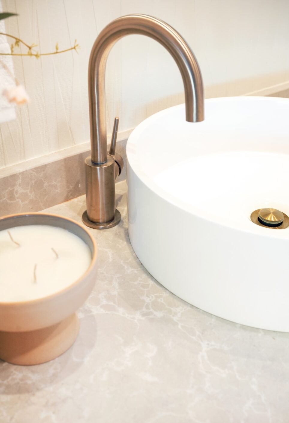 Sink Detail Candle On Bathroom Countertop