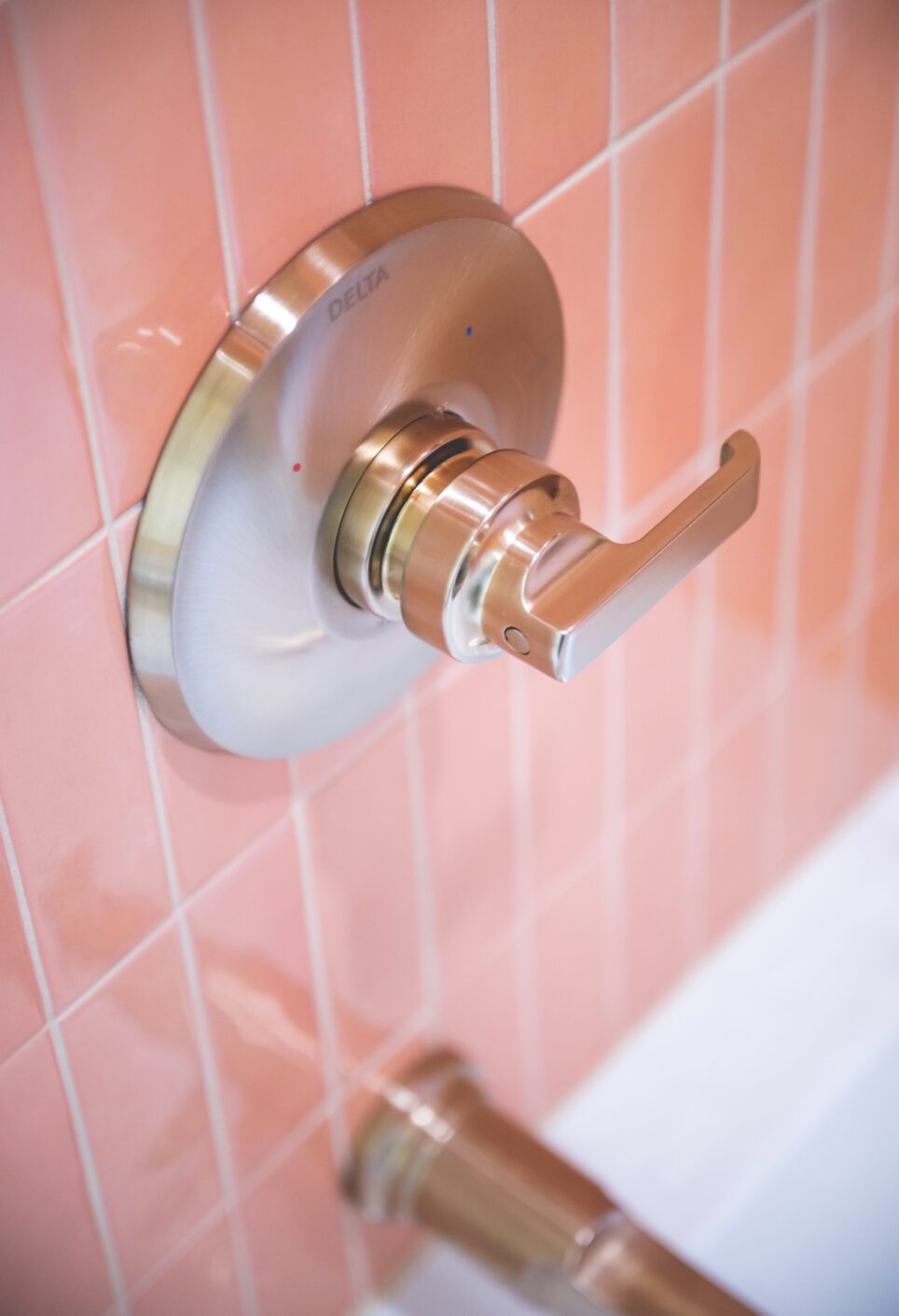 Soft Salmon Pink Tile In Bathroom Shower