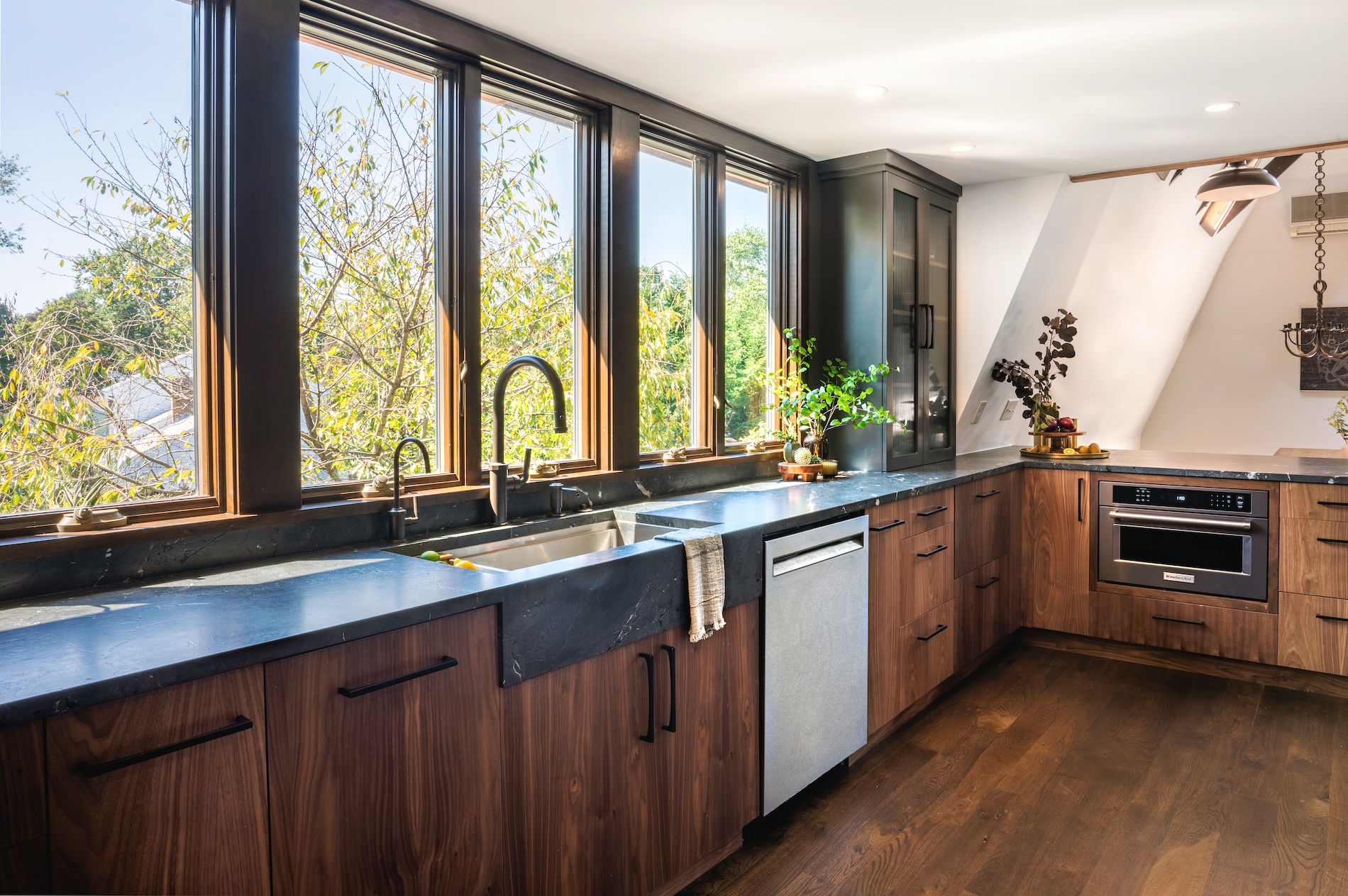 windows above kitchen sink full wall of windows