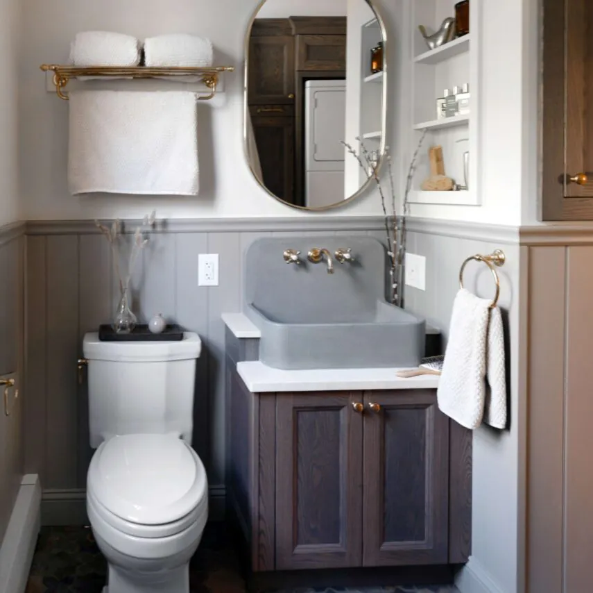 Refined French Country Bathroom and Laundry Room