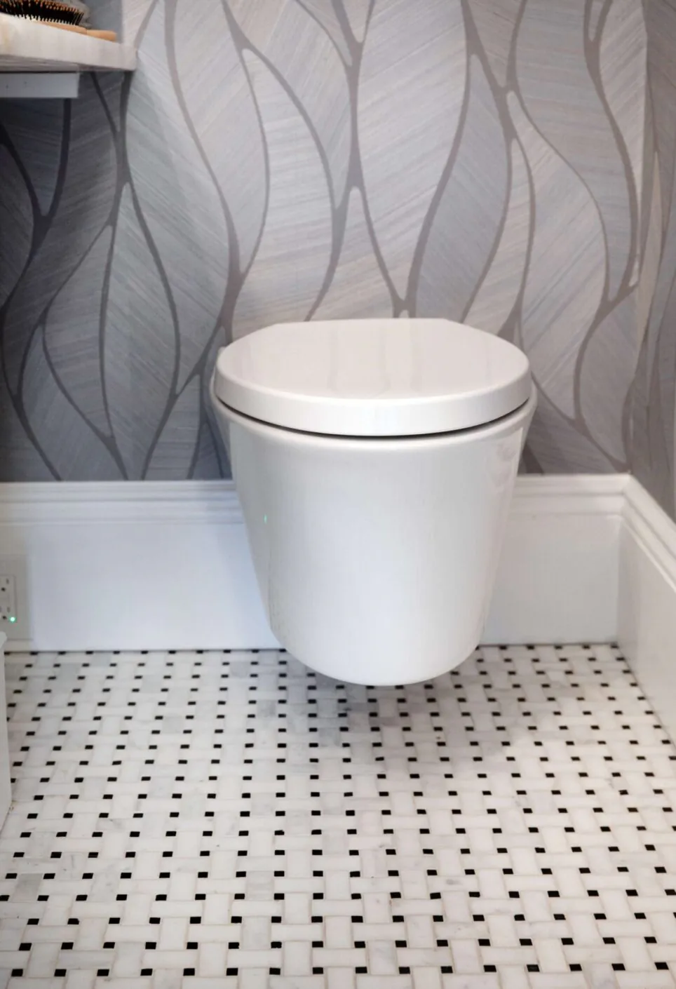 White Floating Toilet Tile Floor Wallpaper