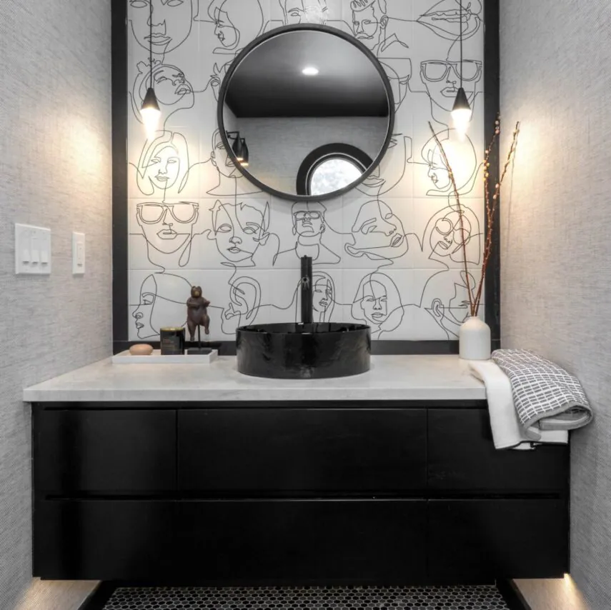 Eccentric Black & White Powder Room