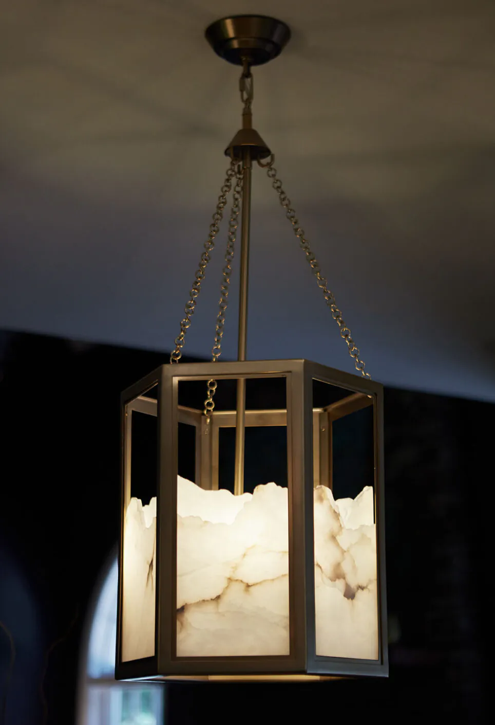 Brass Pendant Light With Marble Accent