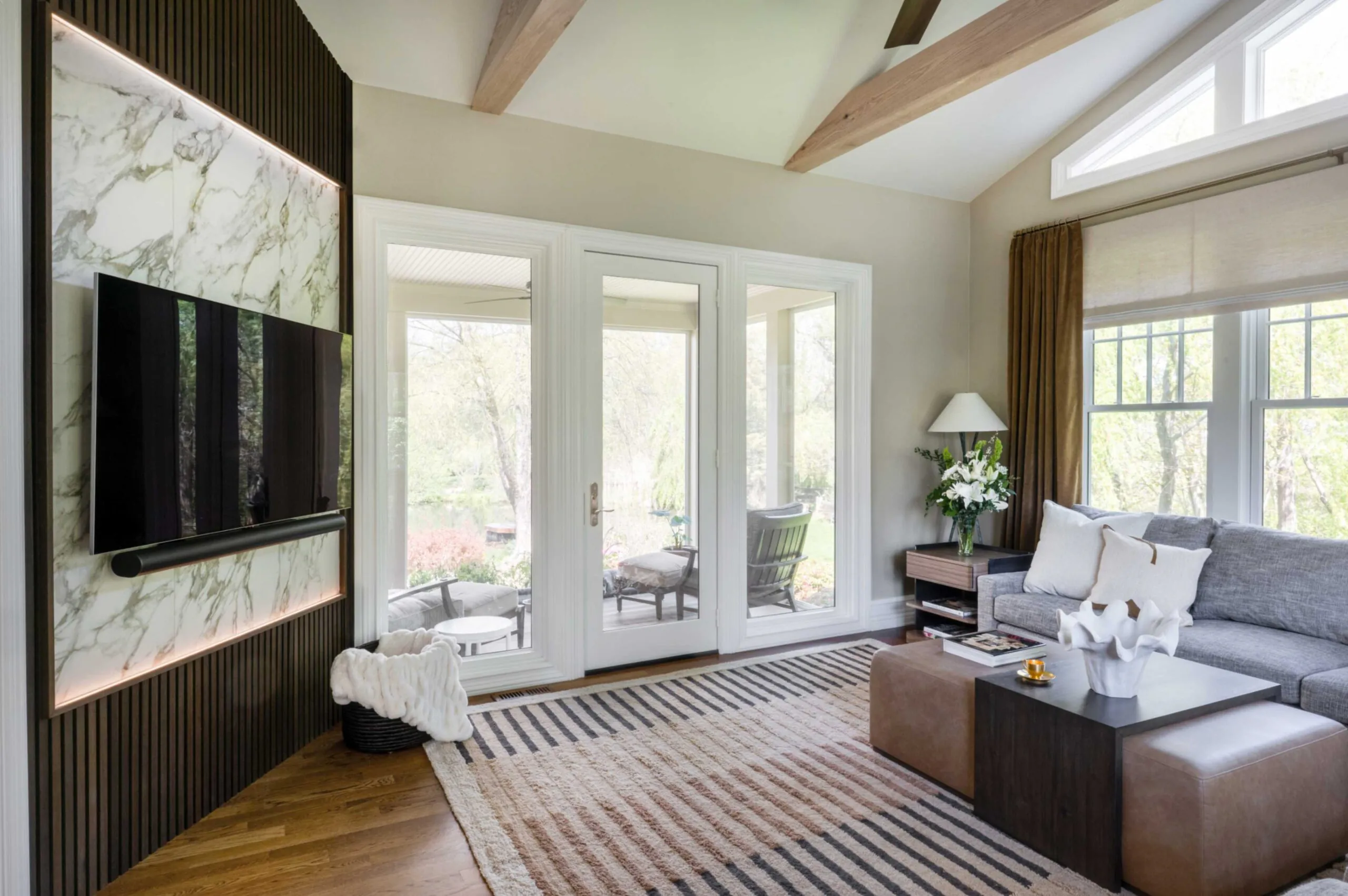 Family Room Tv Wall With Stone And Tambor