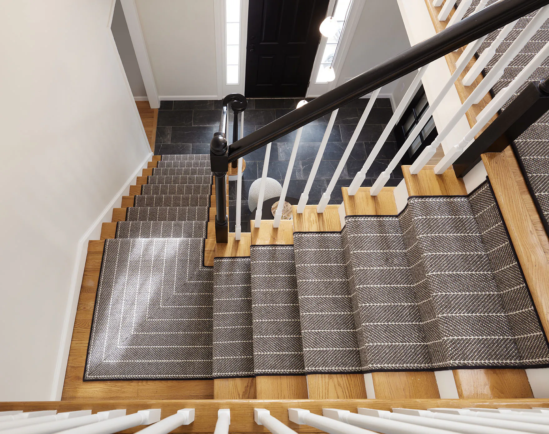 Grey And White Striped Stairrunner