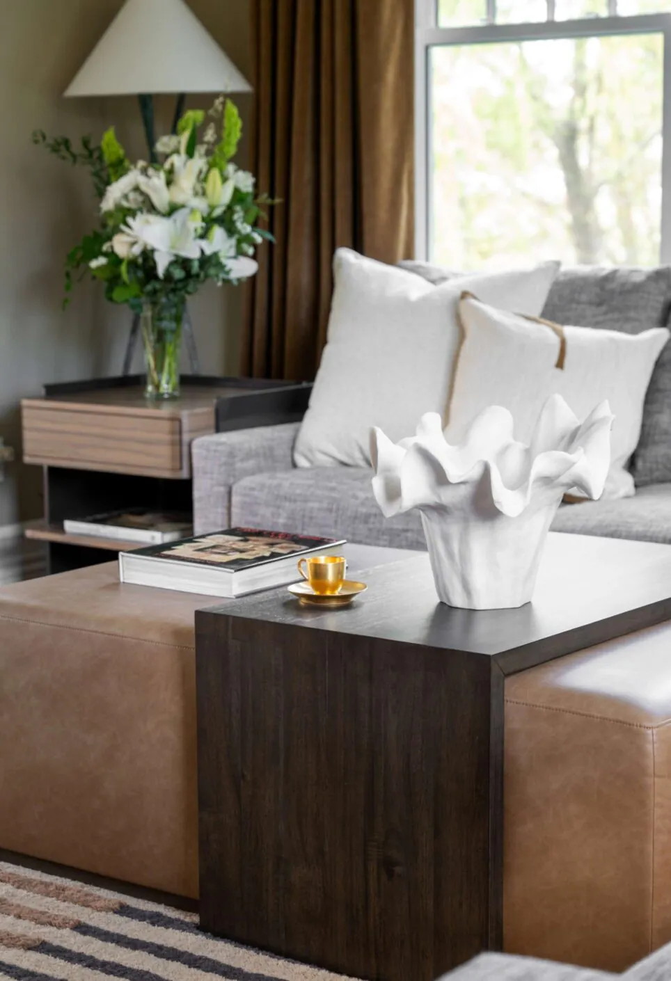 Leather And Wood Coffee Table