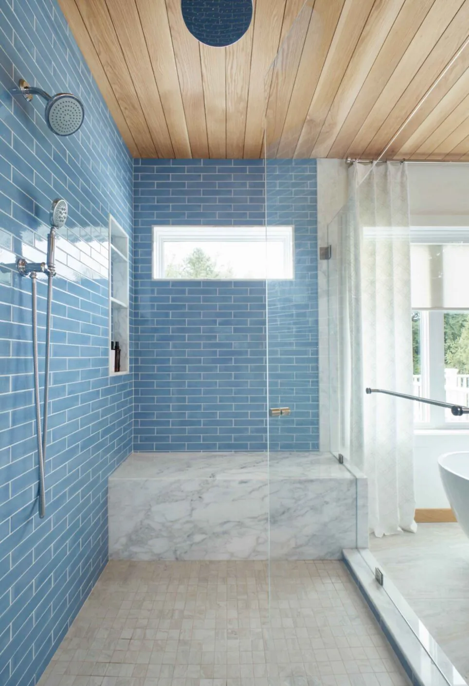 Blue Subway Bathroom Shower Tile